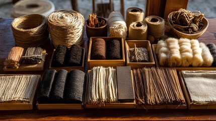 Artisan Crafting: A meticulously arranged display showcases a variety of natural materials and tools, inviting a glimpse into the artistry of handmade crafts.