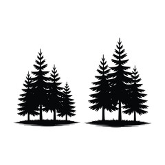 Obraz premium Minimalist black silhouette illustration of coniferous trees against white