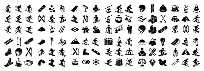 Fototapeta premium Skiing and snowboarding icon collection