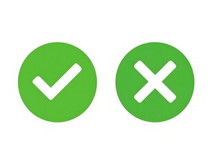 Green circle icons checkmark and 'x' for yes/no choices, on a clean white background in flat design style