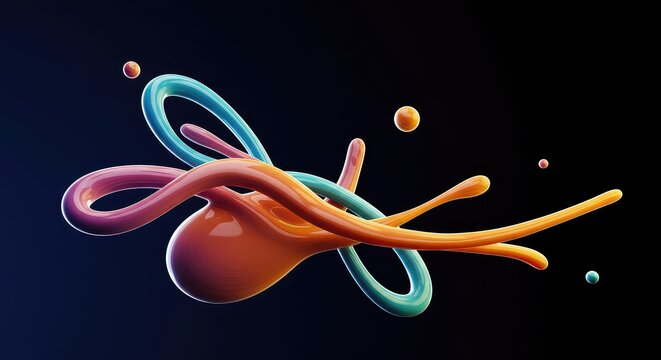Abstract conceptual image depicting the fluid and unstable nature of time, rendered with vibrant colors and dynamic, elongated forms ,flowing ,liquid ,dimension