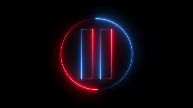 Neon pause button sign icon animation .sign symbol on black background .4k video animation .
