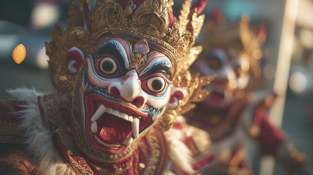 Nyepi Day, Close Up of Fierce Ogoh Ogoh Mask during Nyepi Festival Parade Bali