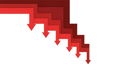 Obraz premium Red arrows showing continuous decline or downward trend on black background, symbolizing financial loss and economic crisis