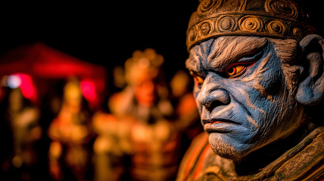 Nyepi Day, Fierce Ogoh Ogoh Demon Statue during Night Parade before Nyepi Day in Bali Indonesia