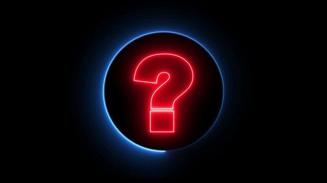 Question mark sign icon animation with circle, confusion mark quiz sign symbol on black background
