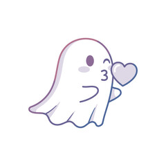 Cute ghost character with heart in pastel colors and soft gradient for social media