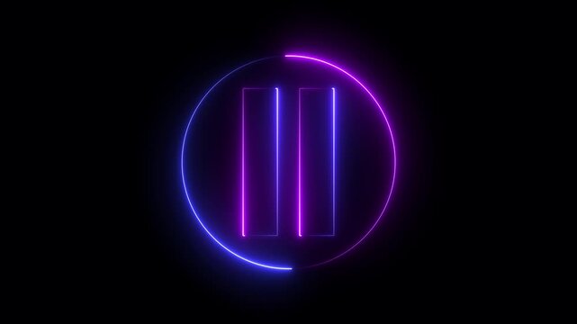 Neon pause button sign icon animation .sign symbol on black background .4k video animation .