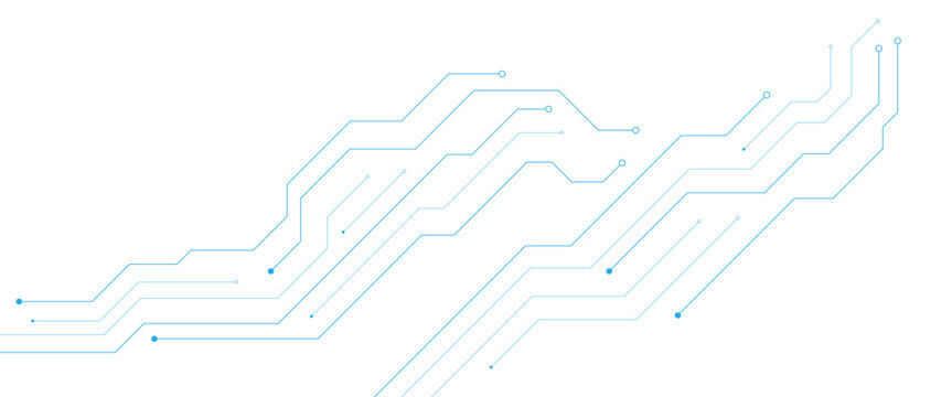 Technology blue circuit diagram on white background. High-tech circuit board connection system.Vector abstract technology on white background.