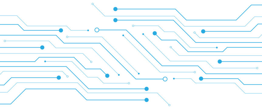 Abstract white blue digital technology futuristic circuit board background design. Technology dots lines connect network background.