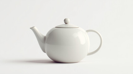 Minimalist white ceramic teapot with matte glaze, isolated on a soft gray background. Elegant modern tableware design with clean lines, perfect for tea concepts, product mockups, and kitchen decor vis