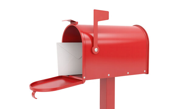 Red mailbox with white envelope inside isolated on a transparent background