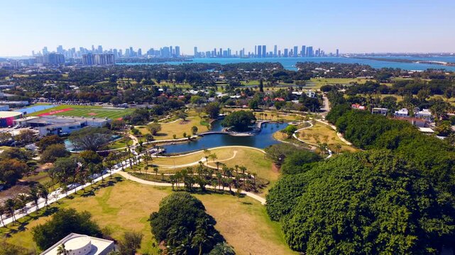 Aerial video new Bayshore Park Miami Beach 25th St and Pinetree Drive