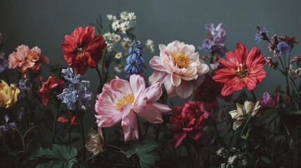 flowers arranged on one side of the frame, fresh flowers