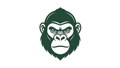 Green gorilla head. A bold, simple illustration of a strong, focused gorilla's face on a white background