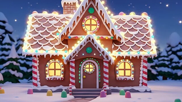 Enchanting Gingerbread House in Winter Wonderland - A Festive Delight.