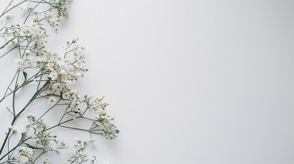 flowers positioned on one side of a wide horizontal frame, large clean copy space, neutral background