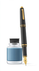 Elegant fountain pen and ink bottle for writing enthusiasts