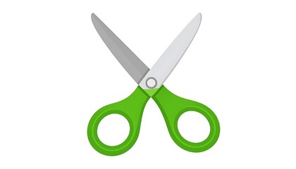 Green handled scissors, blades open, displayed against a clean white backdrop