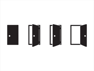 Open door icons with a black vector, Door Icons Set Vector. Open, Closed, and Ajar Flat Style Illustration
 on white background
