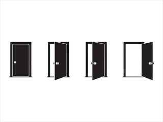 Open door icons with a black vector, Door Icons Set Vector. Open, Closed, and Ajar Flat Style Illustration
 on white background
