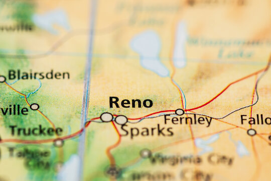 Close up road map showing Reno Sparks and Fernley region.