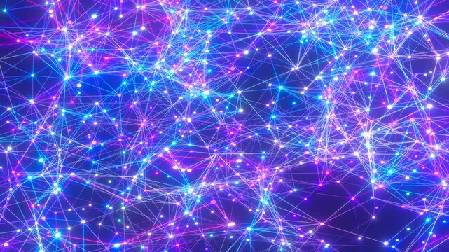 Abstract colorful neon 3D plexus animation on black: Glowing network loop for Screen mode compositing - ProRes 4444 XQ 3D render.