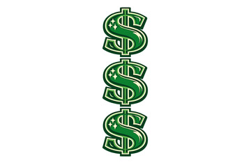 Obraz premium A vertical stack of three green dollar symbols is centered on a black background. The graphic icons include light green highlights and white sparkles to suggest a glossy finish.