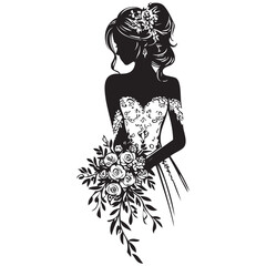 beautiful bride silhouette . Vector drawing on a white background.
