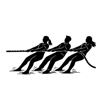Tug of War Team Silhouette Illustration: Strength and Unity Concept