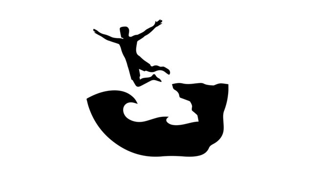 Person jumping off cliff into water silhouette. Summer adventure and extreme sport concept. Vector illustration