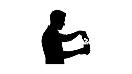 Man putting ice cubes into glass. Bartender preparing cold drink silhouette vector illustration