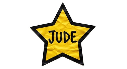 Yellow star with black border and name Jude written in black letters