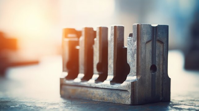 Industrial Metal Stamping Die Component with Sharp Edges in Sunlight