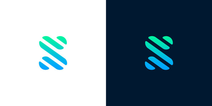 Abstract S letter logo with a smooth gradient transition from vibrant green to deep blue, embodying modern design, innovation, and digital elegance for branding