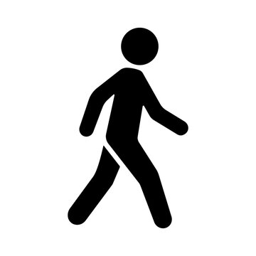 Black stick figure walking icon isolated on white background silhouette of person moving forward human motion symbol for pedestrian navigation signs and minimalist graphic design projects imagery