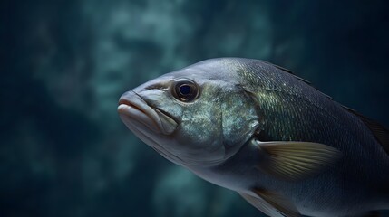 Fototapeta premium Solitary fish close up in dark underwater environment