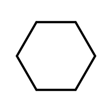 Black outline Hexagon geometric shape isolated. Minimalist six sided polygon frame element. Simple geometric honeycomb cell symbol shown as thin line icon