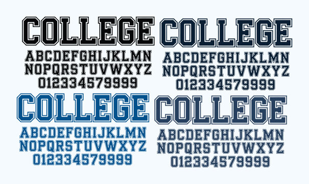 College Varsity Alphabet and Numbers Set with Athletic Block Font Styles for Sports Apparel Design