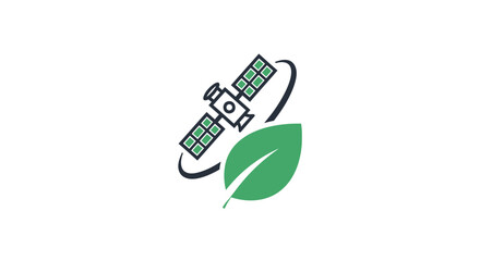 Satellite orbiting green leaf illustration.