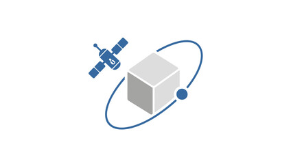 Satellite Orbiting Cube Object in Space.