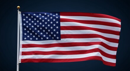 Obraz premium American Flag on Flagpole Fluttering in the Wind, a National Symbol of Freedom and Patriotism
