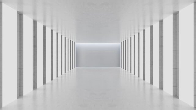 Abstract view of a futuristic white tunnel interior with smooth, White futuristic corridor tunnel with octagonal walls glowing panels leading,
Futuristic tunnel with glowing lights 