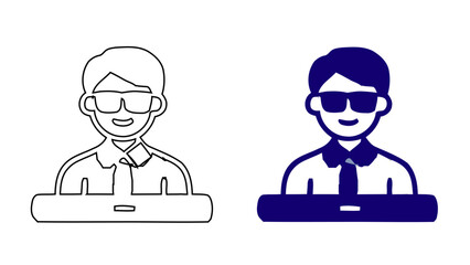 Fototapeta premium User Avatar Icon of Man with Glasses and Laptop, Professional Male Profile Character Vector for UI/UX Design