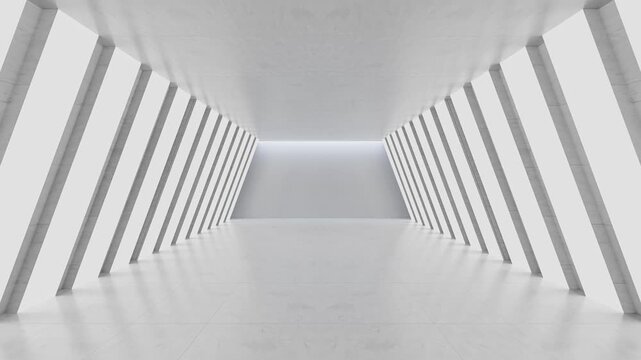 Abstract view of a futuristic white tunnel interior with smooth, White futuristic corridor tunnel with octagonal walls glowing panels leading,
Futuristic tunnel with glowing lights 