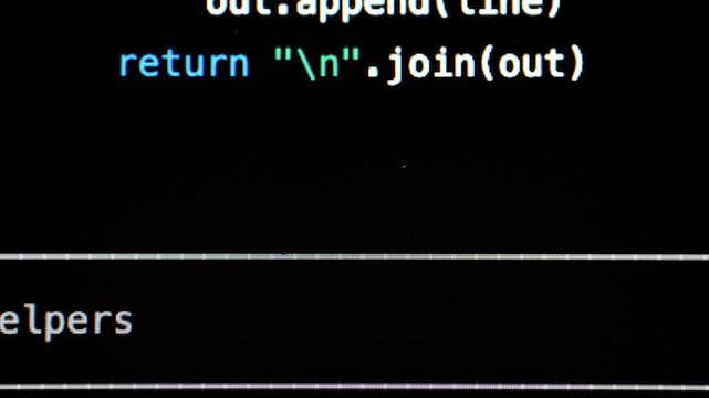 Developer software programming python code with chat bot AI. HTML code on lcd screen. Developer working on source codes on computer at office. Modern technologies, web design. Python programming