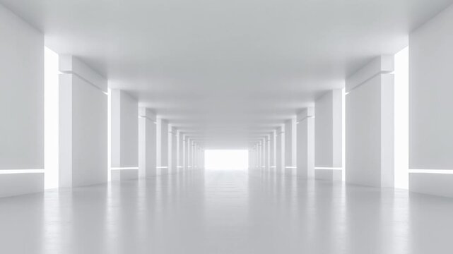 Abstract view of a futuristic white tunnel interior with smooth, White futuristic corridor tunnel with octagonal walls glowing panels leading,
Futuristic tunnel with glowing lights 