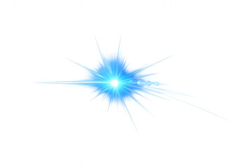 Fototapeta premium Blue light lens flare creating a bright starburst effect and optical refraction, shining with a brilliant flash on transparent background