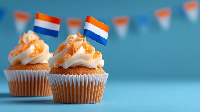 Two cupcakes with orange frosting and orange sprinkles on top