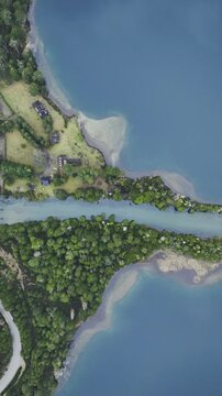 Top-Down Aerial View of Lake Correntoso, Ruca Malen River and Route 40